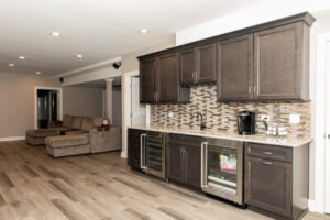 Kitchen with custom grey cabinetry